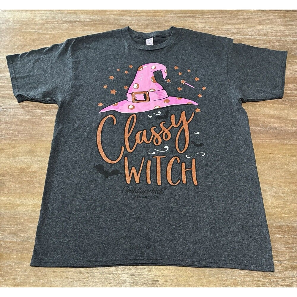 Simply Southern Shirt Womens Medium Classy Witch Gray Halloween Graphic Chick